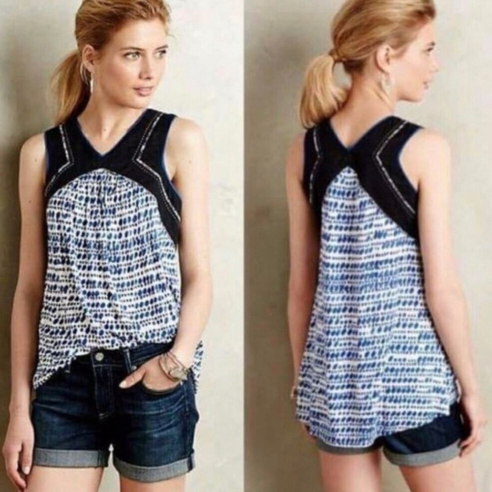 Anthropologie sleeveless blouse tank top ‘One September' Blue White